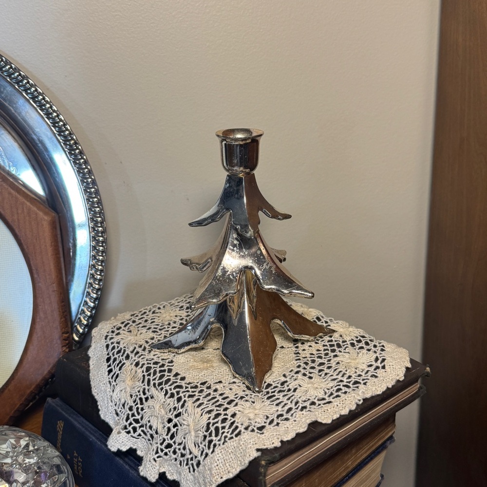 VTG Pottery Barn Silver Tree Candle Holder